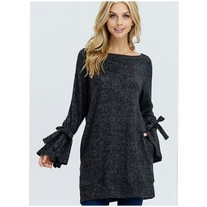 Long Body Bell Sleeve Ruffle Detail